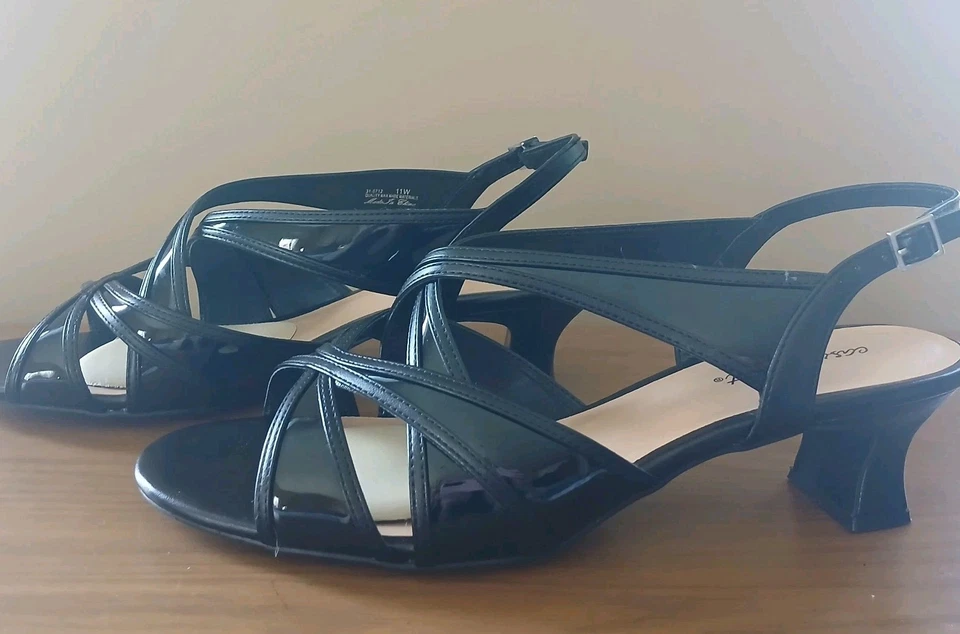 Sandalias de vestir Easy Street negras Tristen para mujer talla 11W travesti drag queen Foto 2 de 4