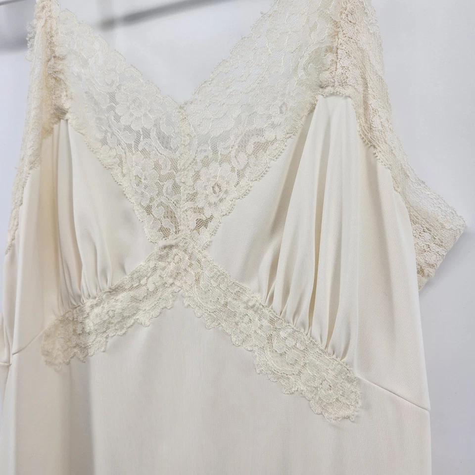 Vestido camisón lencería vintage marfil con ribete de encaje cami sin mangas para mujer Foto 4 de 4