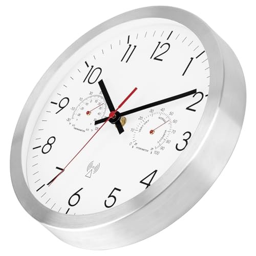 Atomic Orologio da Parete Autoimpostabile con Termometro e Igrometro Combo, Silenzioso - Foto 4 di 8