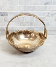 Vintage Brass Basket Candy Dish With Braided Handle 4x4  