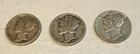 Mercury Dimes 1916-1945 90% Silver Circulated Lot Of 3