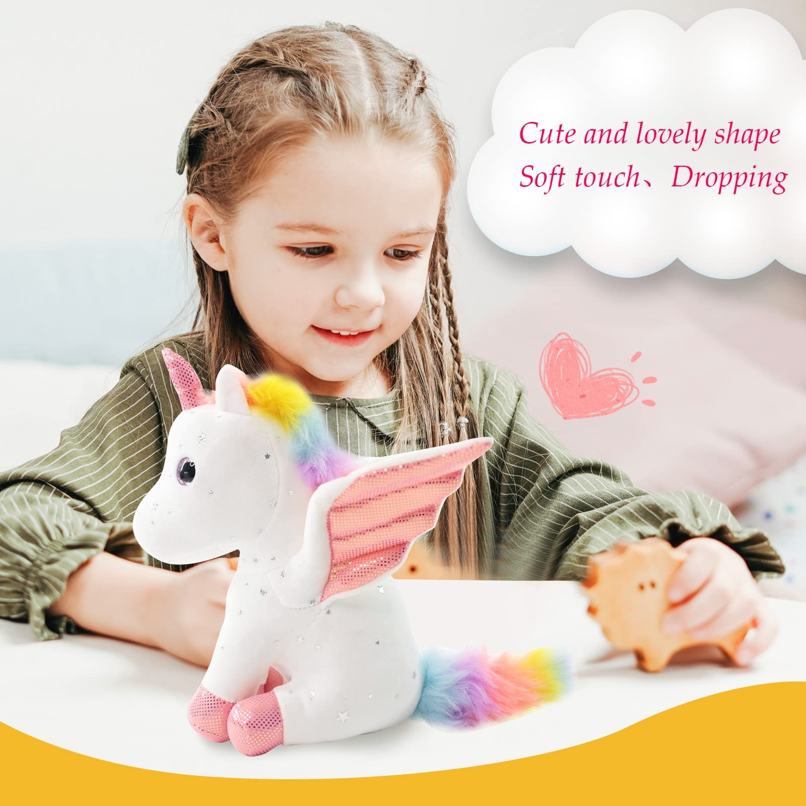 8 Inch White Unicorn Stuffed Animal, Soft Plush Toy Gift for Girls Age 3-8