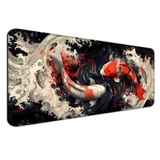 Japanese Koi Fish Gaming Mouse Pad, Extended Large Yin and Yang Desk Mat, Com...