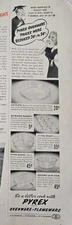 1940 Pyrex ovenware  Flameware Pie Plate Midgets loaf pan Open Baker Vintage ad 