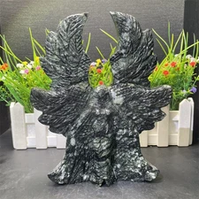 2.3LB 7.8" Natural Xiuyan Jade Six-winged Angel Carving Crystal Quartz Decor