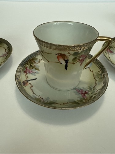 Antique Cup Saucer Lot Of 5 Bird Grapes Japan Scranton Pennsylvania - Picture 18 of 24