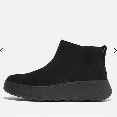 FitFlop F-Mode Suede Flatform Zip Ankle Boots Womens 7 Black NEW