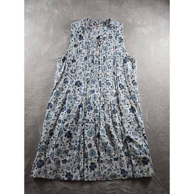 Faherty Isha Dress Womens M Linen Blend Blue Floral Sleeveless Cottagecore Boho