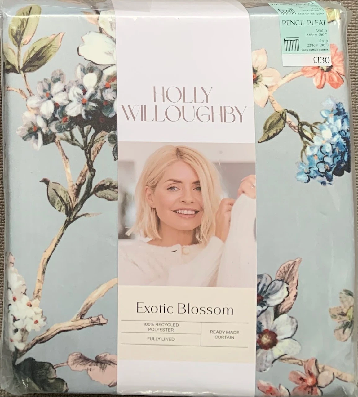 Dunelm Holly Willoughby Soft Blue Exotic Bloom Pencil Pleat Curtains - 7 sizes
