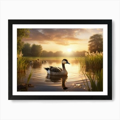 Young Canadian Goose Its Down Feath Framed Wall Art Poster Canvas Print Picture