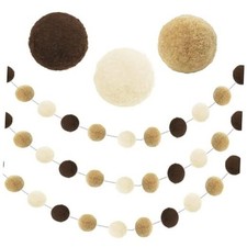 Brown Pom Pom Garland Party Decorations,3 Pack Brown Grey White Pom Pom Garland