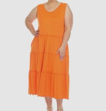 White Mark Women's Orange Scoop Neck Tiered Midi Dress Plus Sz 3XL