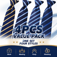 4PCS Men's Neck Tie Gift Set Solid Colour Business Wedding Formal Neckties