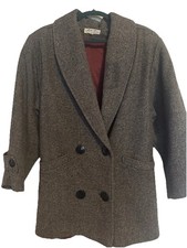 VTG Mark Up 1980s Women's Wool Blend Coat, Herringbone With Colored Speckles