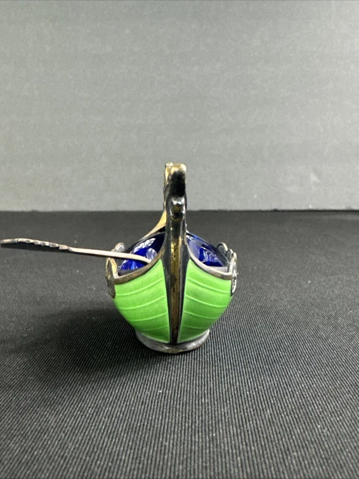 David Andersen Стерлинговый Корабль Викингов Соляной Погреб Зеленая Эмаль с Ложкой - Норвегия - Изображение 2 из 4