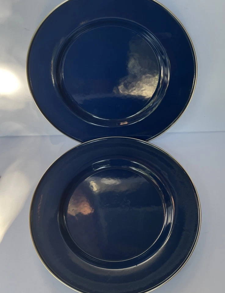 Discontinued Pottery Barn Enamelware Chargers Plates 12” Blue Set x2 Partyware - Image 2 of 4