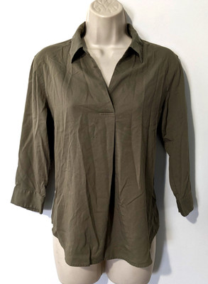 Uniqlo Women's Collared 3/4 Sleeve Pullover Blouse Sz S Green Polyester Blend