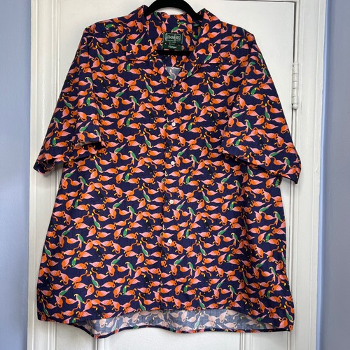 Gitman Bros Vintage Flamingo Bird Print Shirt Hawaiian Short Sleeve Mens XXL - Picture 2 of 9