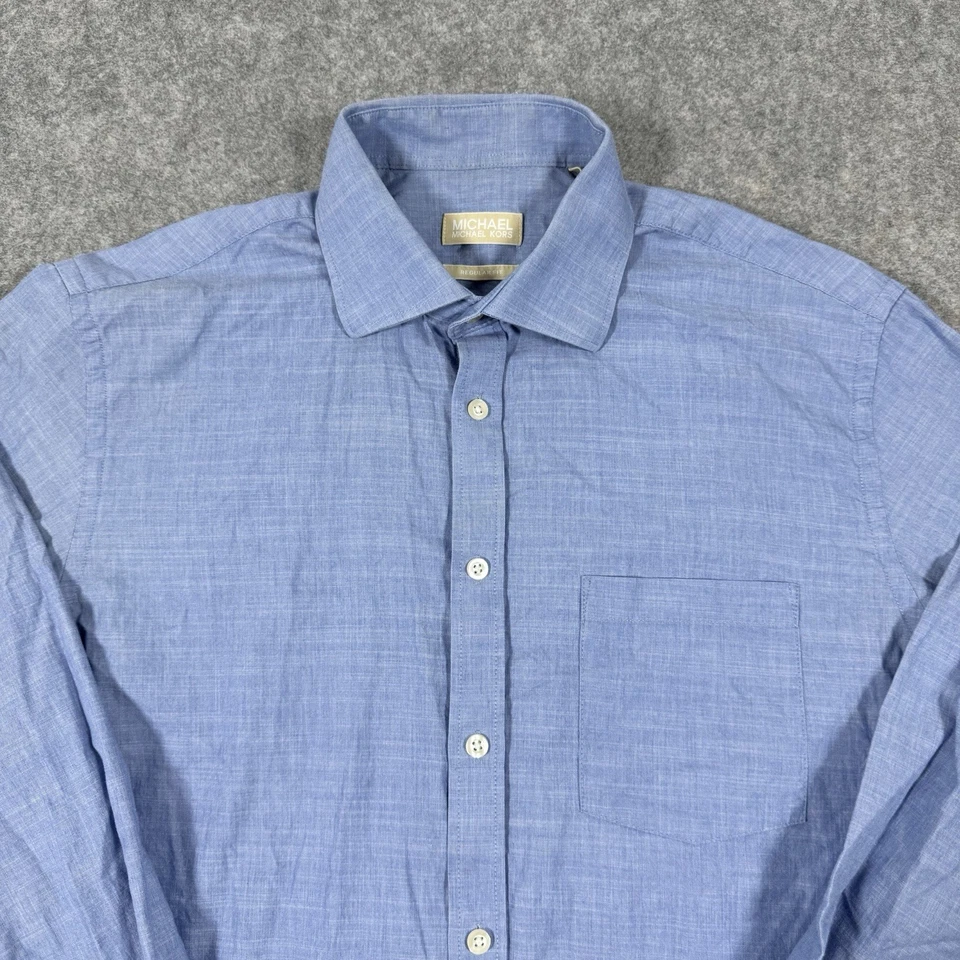 Michael Kors Regular-Fit Long-Sleeve Button Up Dress Shirt Men's Size Large Blue - Image 3 of 4