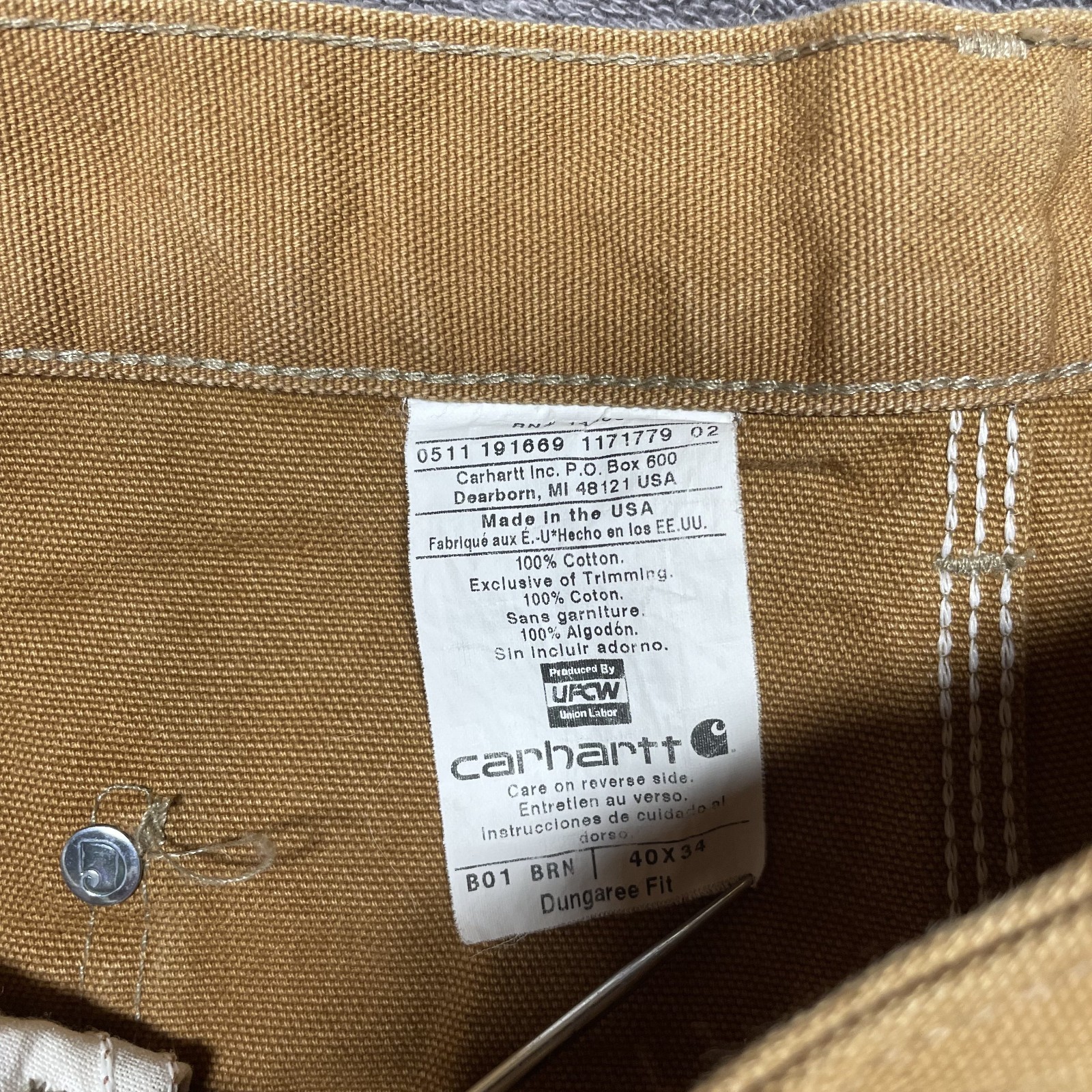 VTG Carhartt Pants Men’s 40x34 Brown B01 BRN Double Knee Carpenter Made in USA thumbnail 5