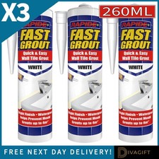 3 x WHITE RAPIDE FAST TILE GROUT 260ML CARTRIDGE WATERPROOF MOULD RESISTANT NEW