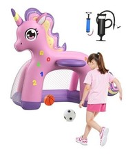 Inflatable Toddler Basketball Hoop  Soccer Goal, 2-in-1 Mini Unicorn