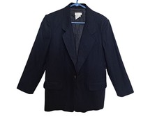 Vtg Talbots 100 Wool Blazer Womens 8 USA Single Button Navy Classic Preppy