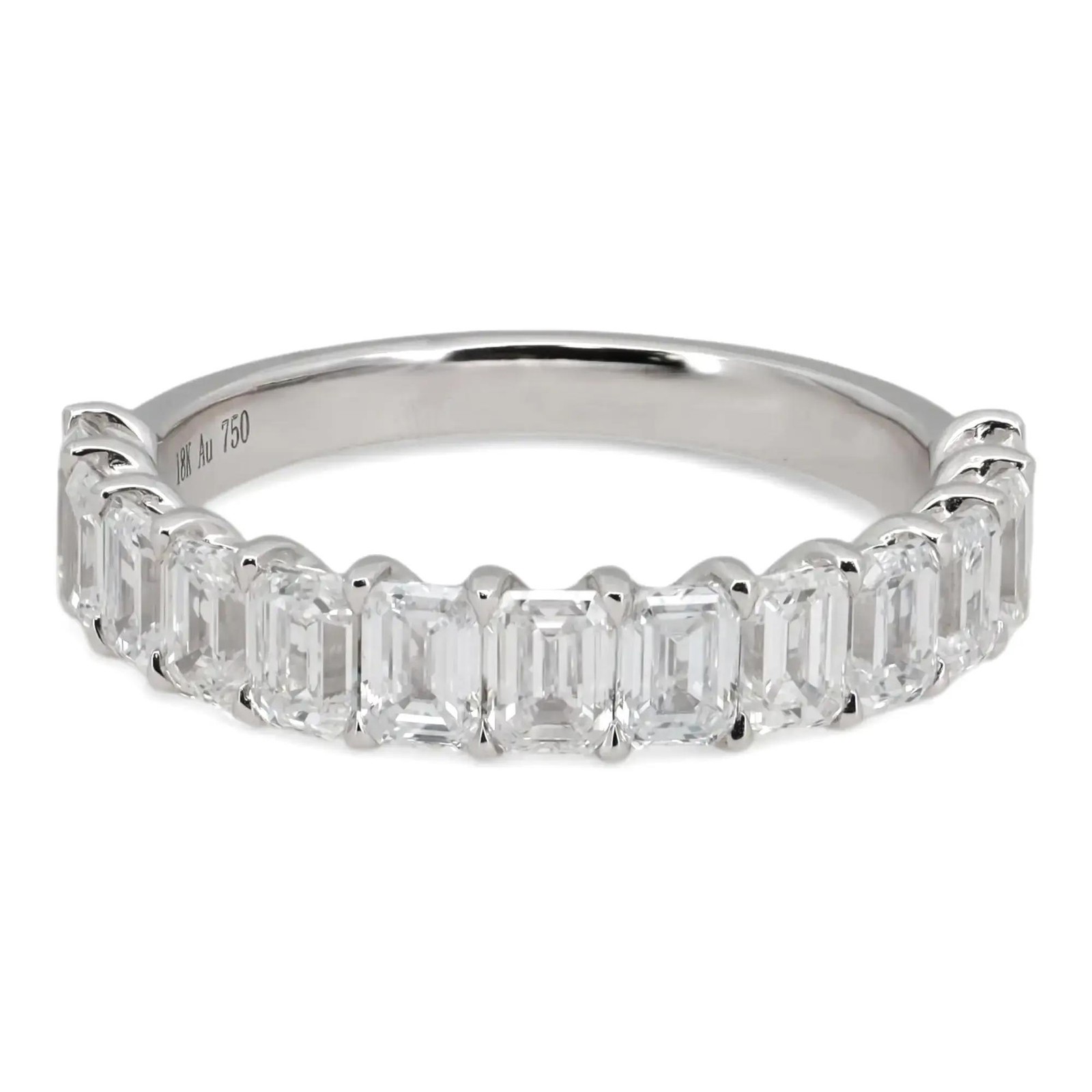 Emerald Cut 2.75Ctw Lab Grown Diamond Half Eternity Band Ring 18K White Gold