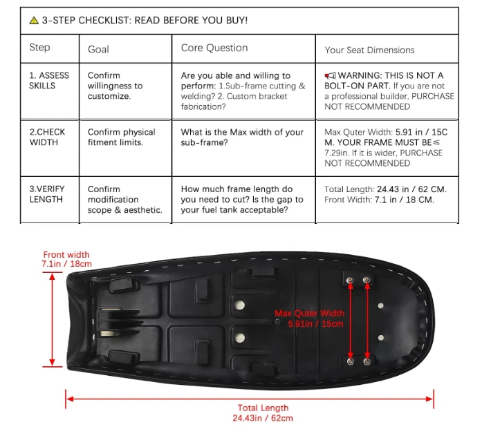 Black Flat Brat Seat Cafe Racer Vintage Cushion Saddle For Honda CB CL Yamaha SR Foto 2 de 4