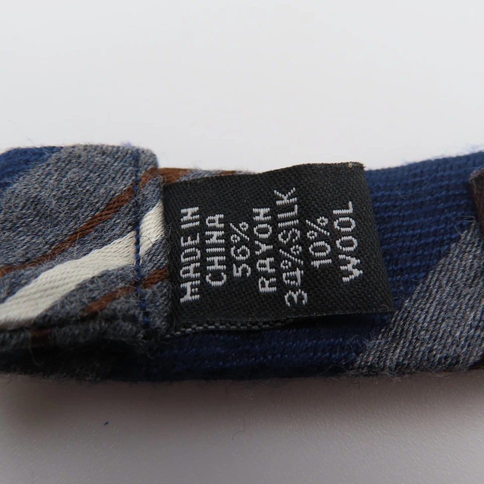 Black Brown Bow Tie Silk Wool Gray Blue White Striped 2" Wide Pre Tie NEW - Image 4 of 4