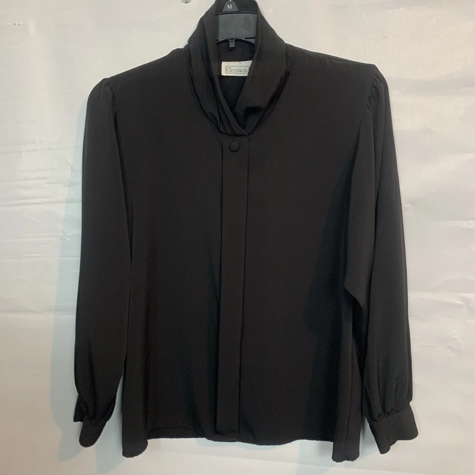 Camiseta de mujer Christie & Jill negra con botones ocultos manga larga talla 12 Foto 2 de 4