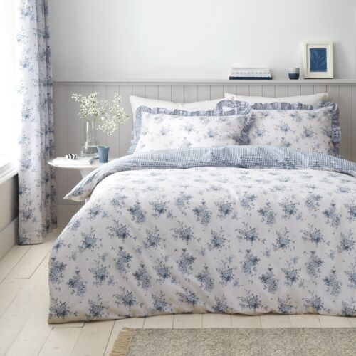 Catherine Lansfield Lucie Floral Reversible Duvet Cover Bedding Range Blue - Picture 19 of 59