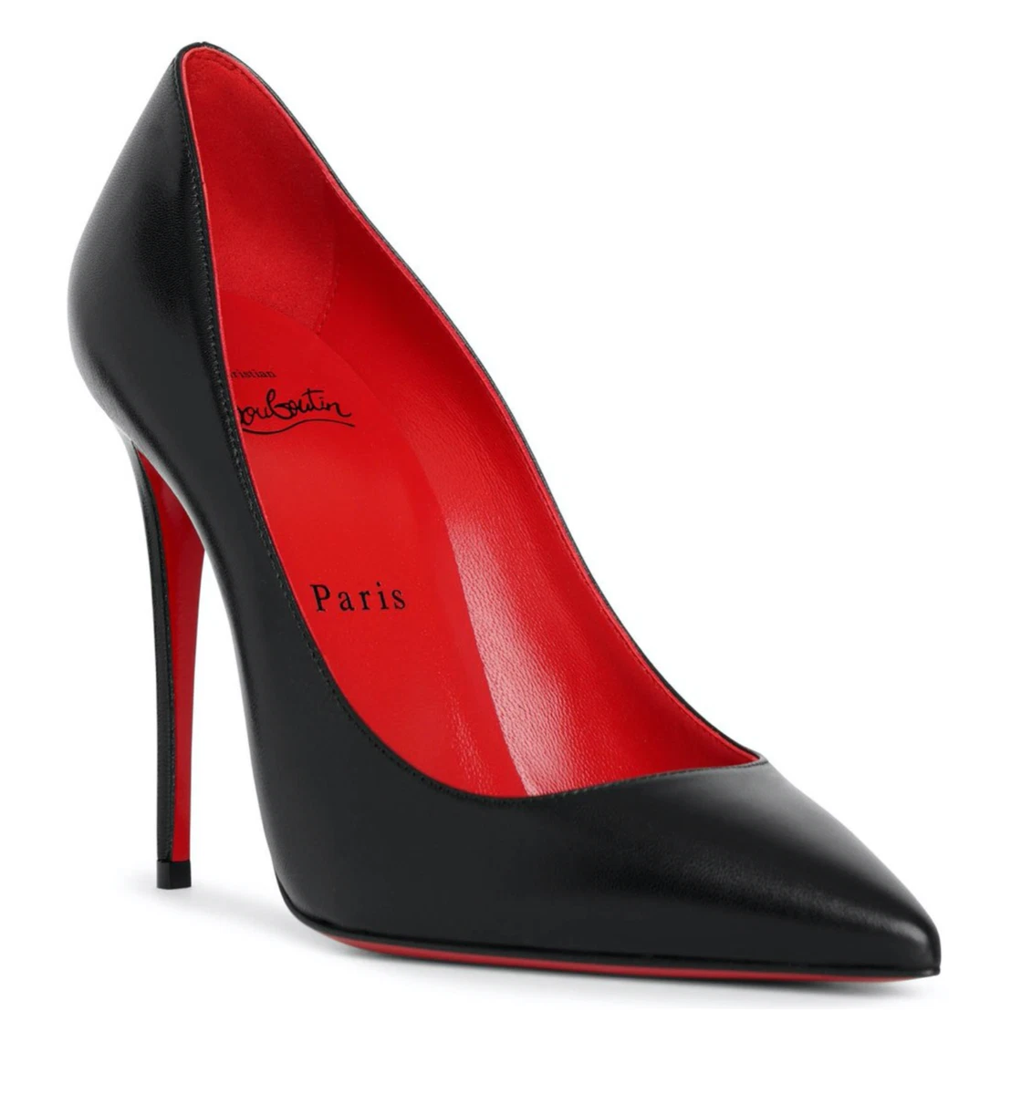 Christian Louboutin Kate 100 Black Leather Loubi Red Lining Point Heel Pump 39.5