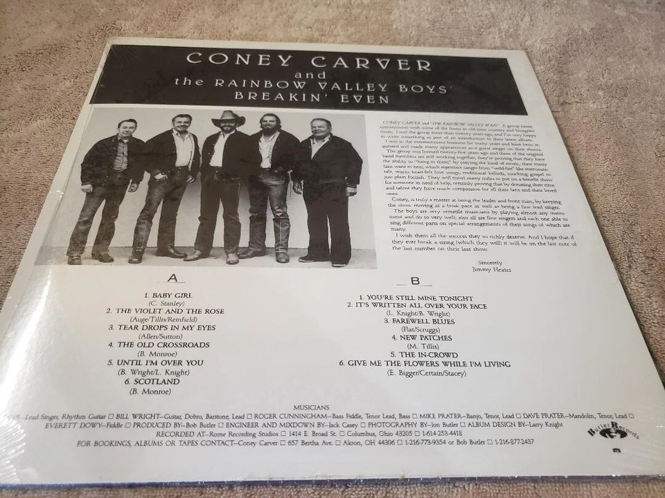 SEALED ~ Coney Carver and the Rainbow Valley Boys ~ BREAKIN EVEN ~ LP ~ NEW - Image 3 of 4