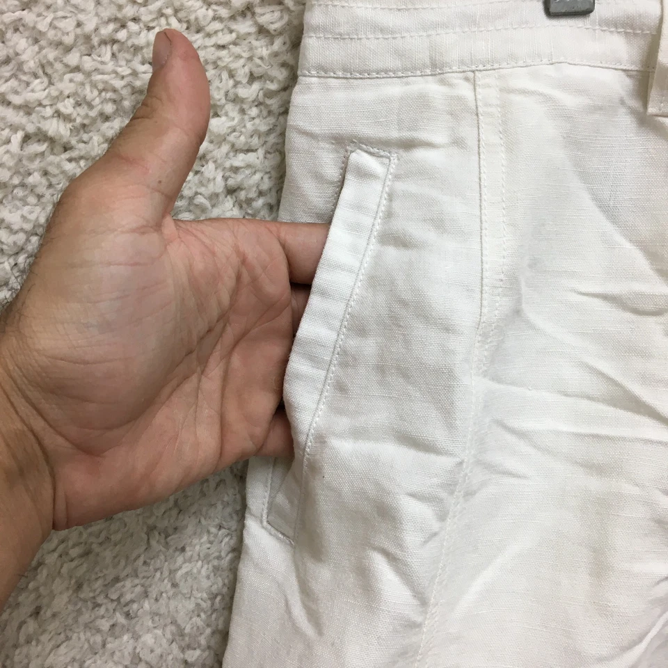 Pantalones Cortos Cubavera 40 Adultos Blanco Chino Lino Bolsillos Frente Plano Informal Moderno Para Hombres Foto 4 de 4