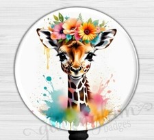 Giraffe Nurse Badge Holder, Floral Nurse Badge Reel, Medical ID Retractable 6531
