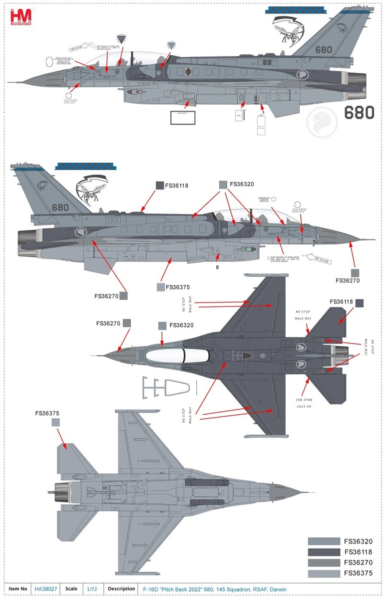 ホビーマスター1/72 F-16D HA38027 Hobby Master 1/72 F-16D Fighting Falcon 145 Squadron, RSAF