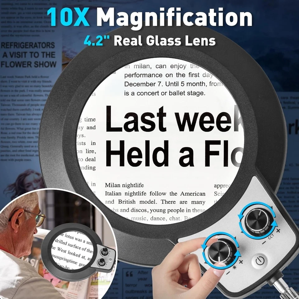 Magnifying Glass Desk Lamp with 10X Swing Arm and Big Clamp Lighted Magnifier - Image 4 of 4