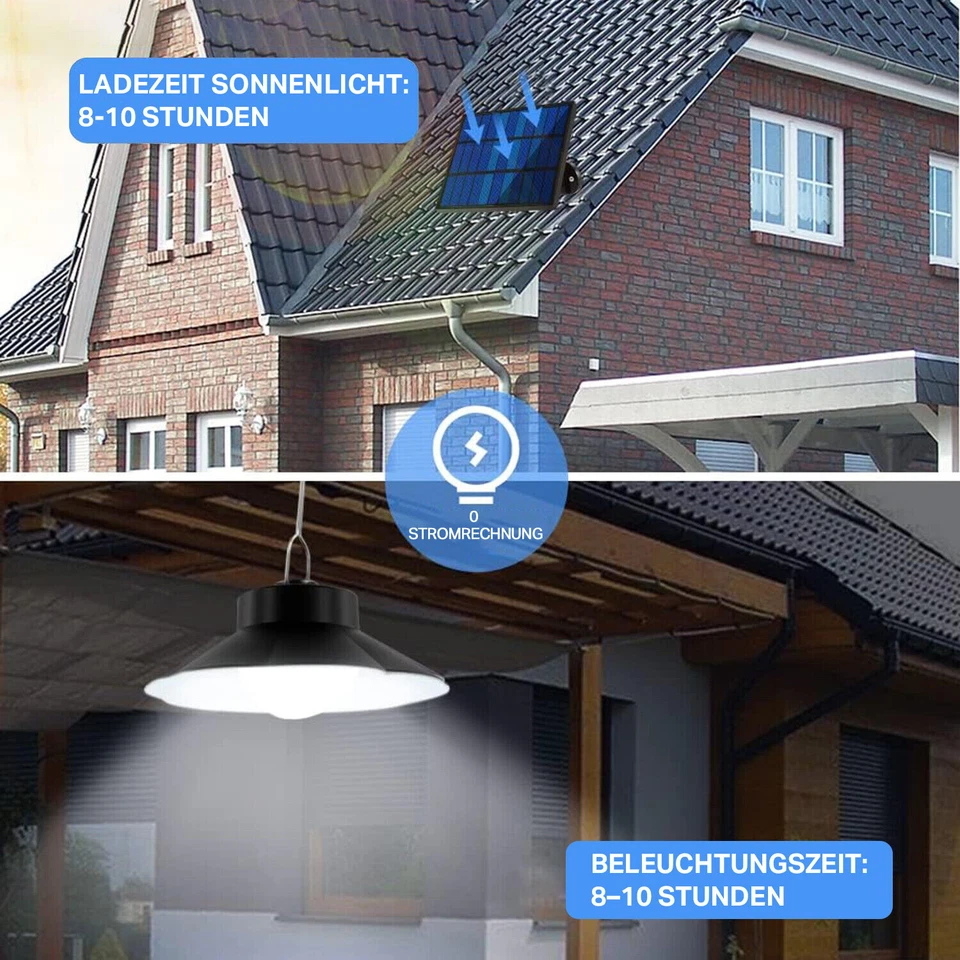 40LED Solarbetriebene Pendelleuchte Industrie mit Fernbedienung Außen Hängelampe - Bild 3 von 4