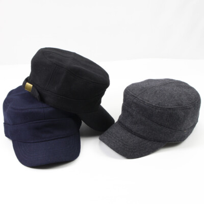 Men Flat Top Baseball Cap Faux Wool Wam Adjustable Outdoor