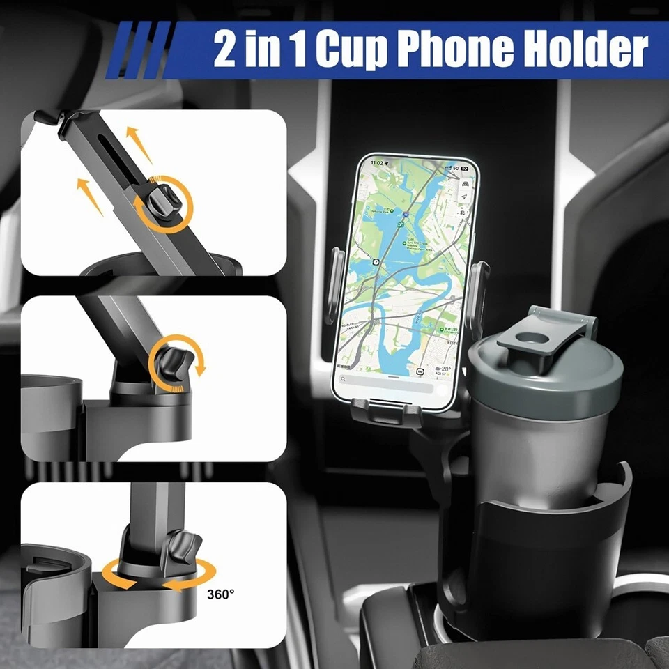 Car Cup Holder Phone Mount Universal Auto Cell Phone Stand with Drink Expand USA - Image 4 of 4