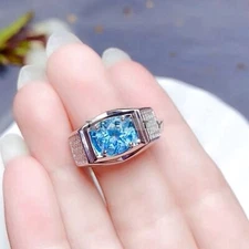 Blue Topaz Oval Cut Gemstone With 925 Sterling Silver Ring For Men's #257