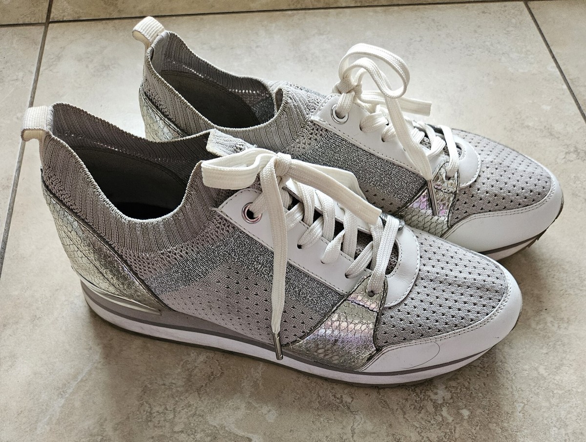 MICHAEL KORS Women's Billie Knit Trainer Sneakers Shoes Silver