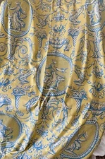 Stunning Vintage French Figural Cherub Floral Urn Neo Toile Fabric ~Yellow Blue