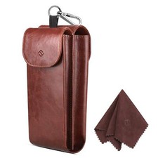 Double Glasses Case with Carabiner Hook Portable Vegan Leather Eyeglass Case ...