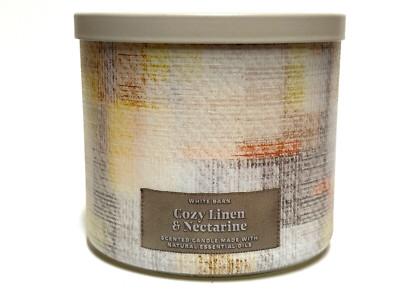 NEW BATH BODY WORKS COZY LINEN NECTARINE SCENTED 3-WICK 14.5 LARGE FILLED CANDLE
