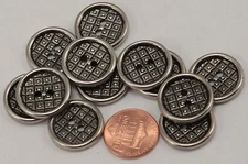 12 Silver Tone Metal Black Accent  Sew-through Buttons 3/4" 19MM # 6311