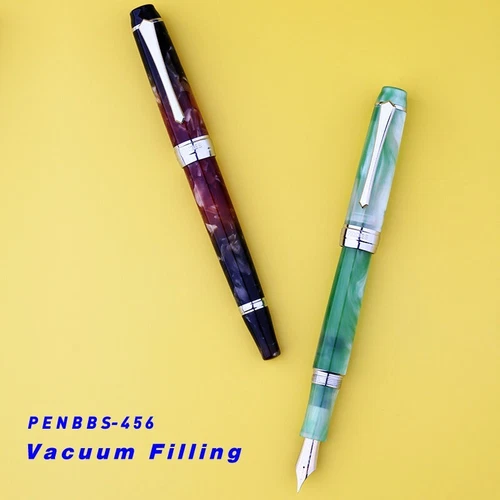 PENBBS 456 Acrylic Vacuum Filling Fountain Pen Silver Clip Fine Nib Writing #JP