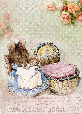 Beatrix Potter Mice Mother & Babies Cotton Crazy Quilt Block Multi Sizes