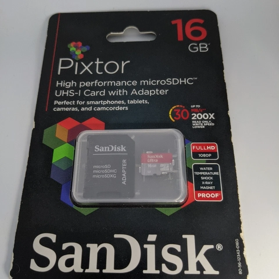 SanDisk Pixtor 16GB microSDHC UHS-I Class 10 Memory Card w/ Adapter Sealed NIB - Image 2 of 4